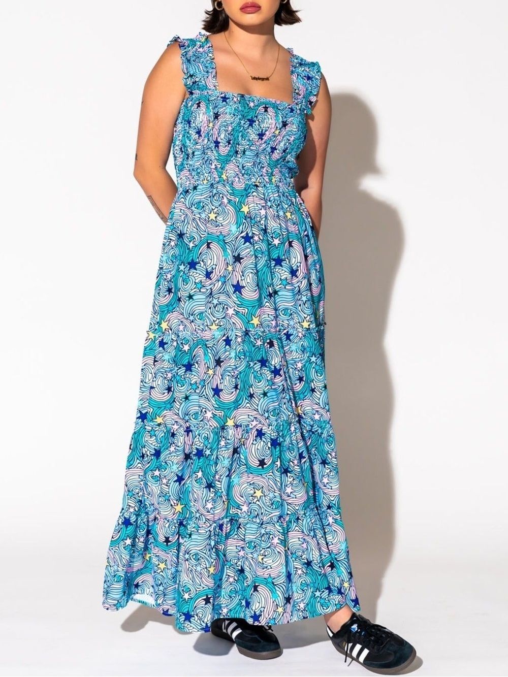 NWT Lala Rulebreaker Smocked Maxi Dress Size XS Wonder Girl Celestial Tiered NEW
